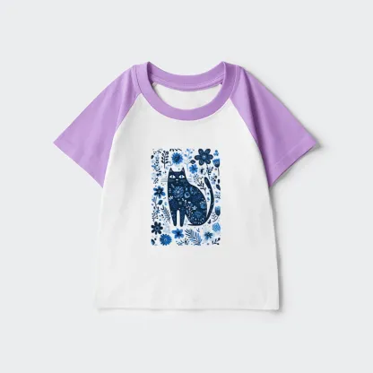 Tokyo-Tiger A Cat Among Flowers Kids Raglan T-shirt