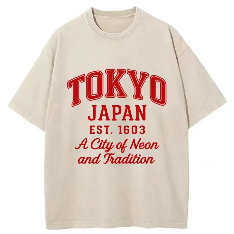 Tokyo-Tiger Tokyo Japan Retro Washed T-Shirt Sale