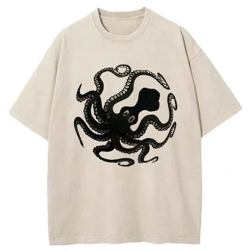 Tokyo-Tiger Octopus Surrounds Washed T-Shirt