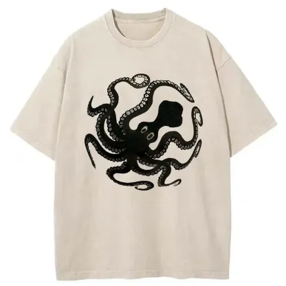 Tokyo-Tiger Octopus Surrounds Washed T-Shirt