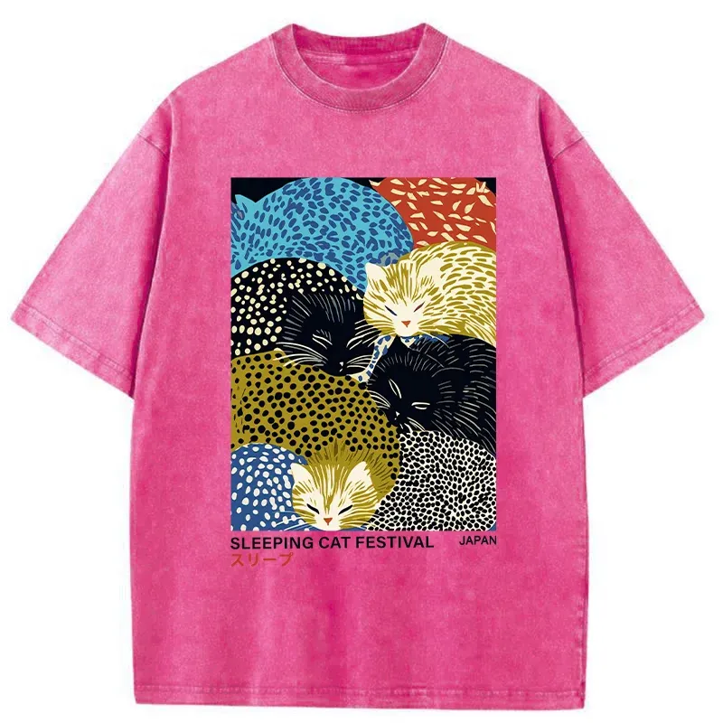 Tokyo-Tiger Cats Sleep Together Washed T-Shirt