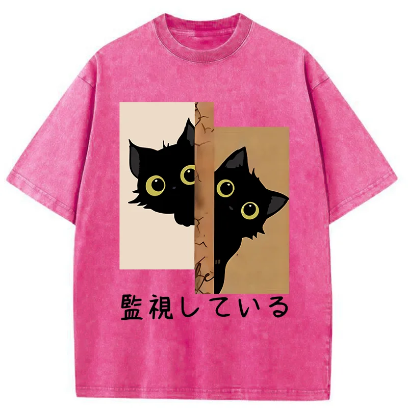 Tokyo-Tiger Cats Secretly Watching Washed T-Shirt