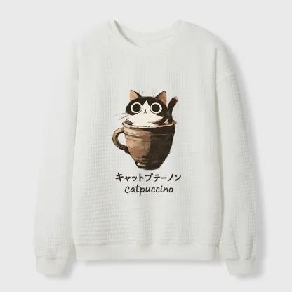 Tokyo-Tiger Cat Cappuccino Waffle Sweatshirt