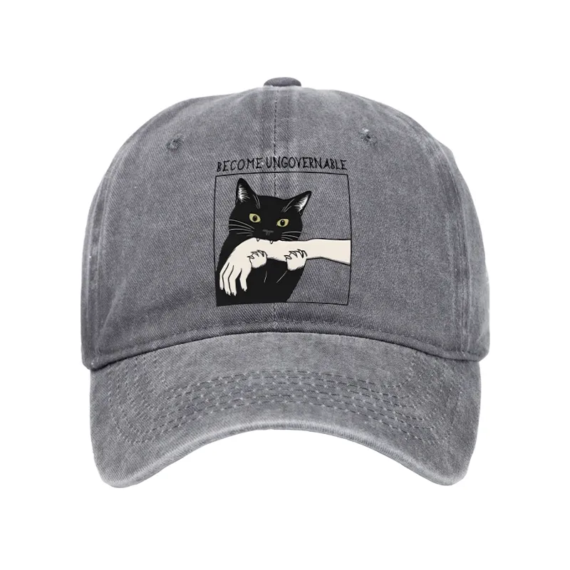 Tokyo-Tiger Black Cat Biting Washed Cap