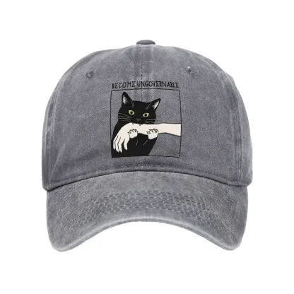 Tokyo-Tiger Black Cat Biting Washed Cap