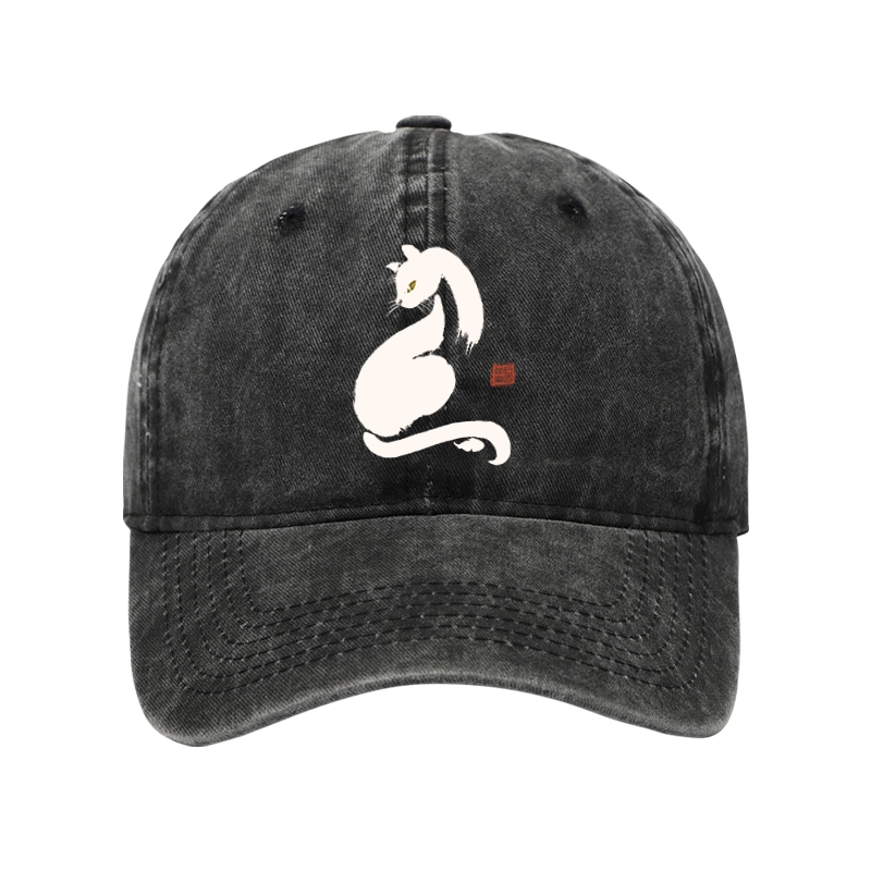 Tokyo-Tiger Elegant Black Cat Japan Washed Cap