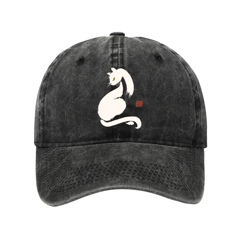 Tokyo-Tiger Elegant Black Cat Japan Washed Cap