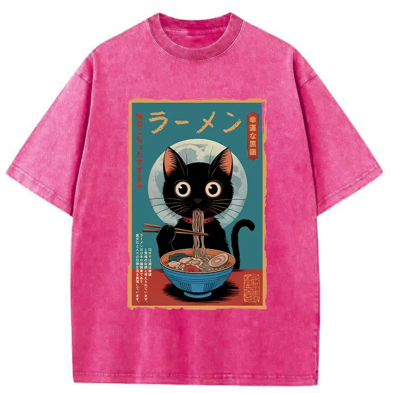 Tokyo-Tiger Ramen Fanatic Cat Washed T-Shirt Sale