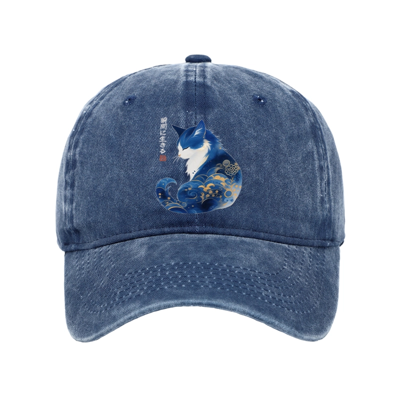 Tokyo-Tiger Retro Zen Cat: Living the Present Washed Cap