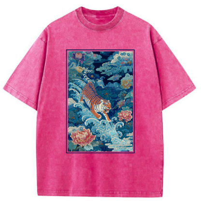 Tokyo-Tiger Beneath Auspicious Clouds Washed T-Shirt