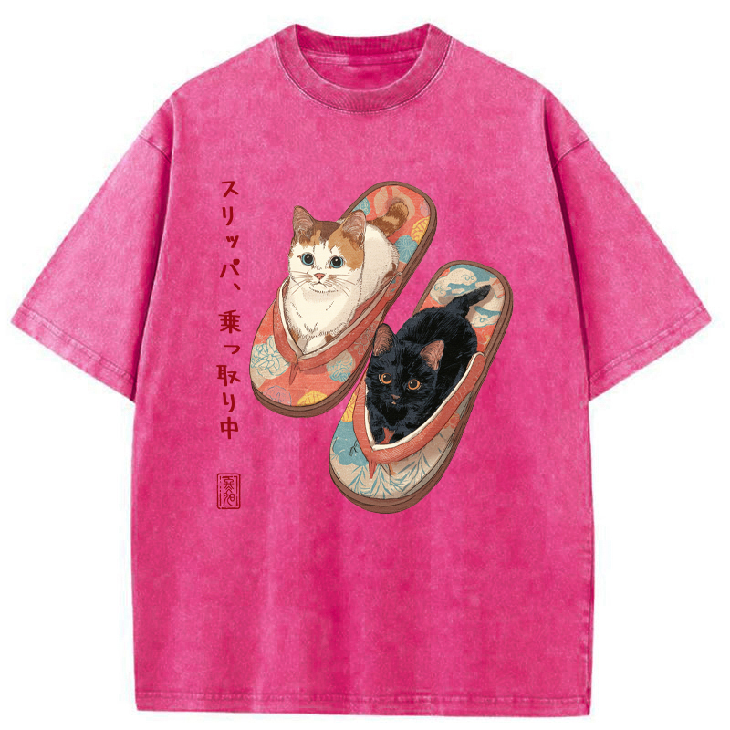 Tokyo-Tiger Slipper Kitties Washed T-Shirt