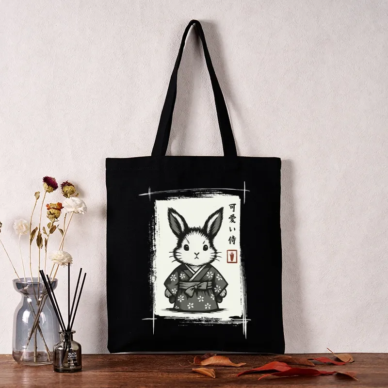 Tokyo-Tiger Woodcut Bunny Tote Bag