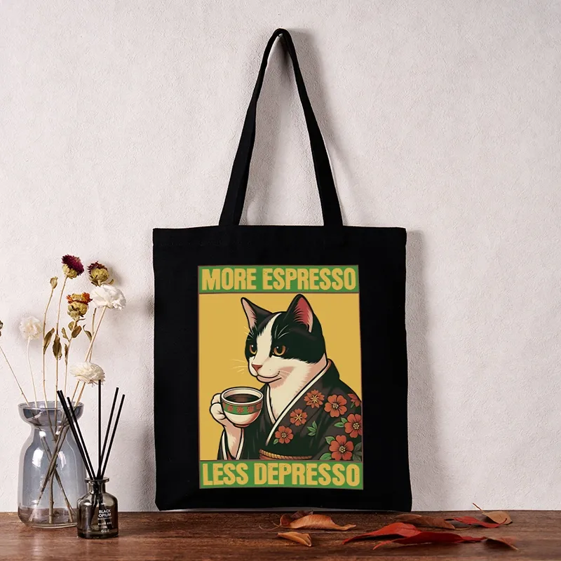 Tokyo-Tiger Tuxedo Cat Drinking Coffee Tote Bag
