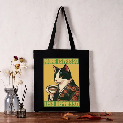 Tokyo-Tiger Tuxedo Cat Drinking Coffee Tote Bag