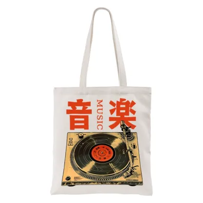 Tokyo-Tiger Retro Music Record Player Tote Bag