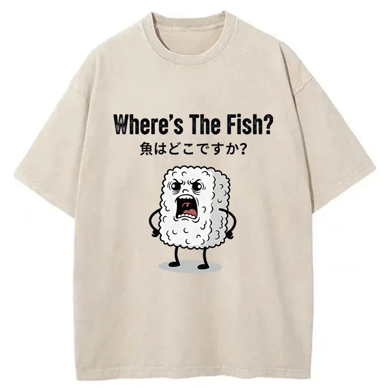 Tokyo-Tiger Rice Balls In Search Of Fish Washed T-Shirt Sale