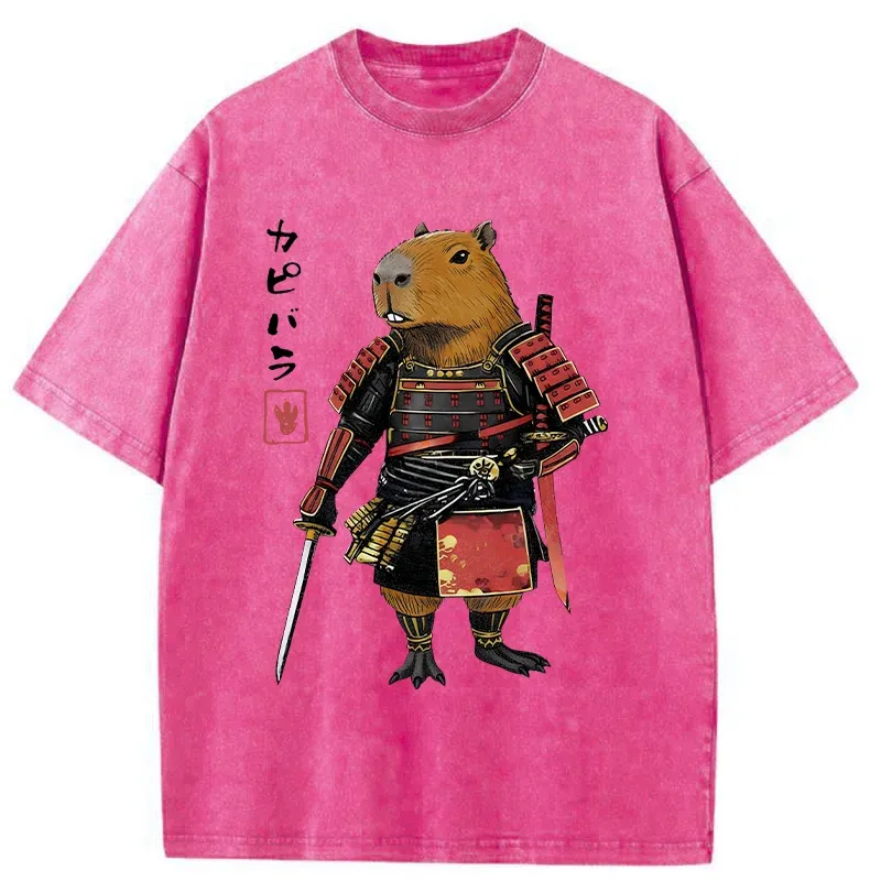 Tokyo-Tiger Capybara Samurai Wearing Armor Washed T-Shirt