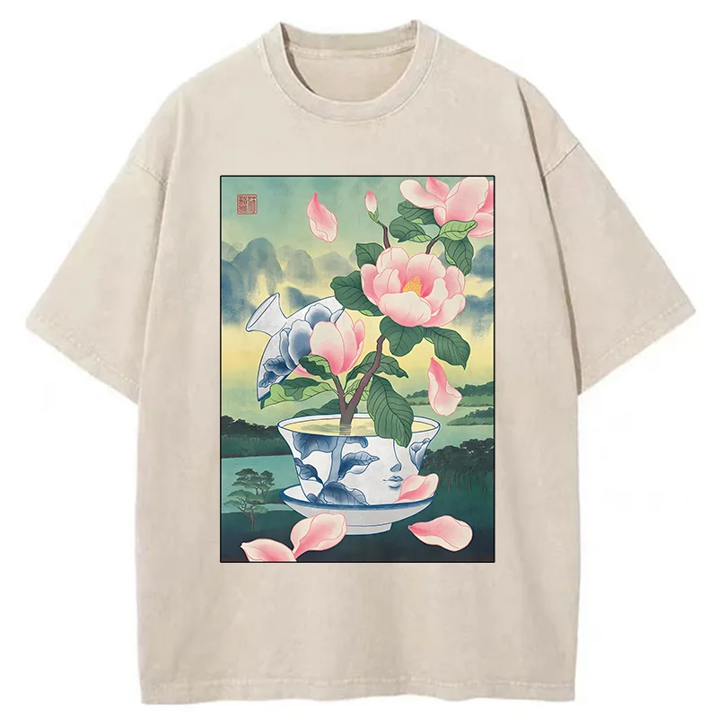 Tokyo-Tiger Fragrance Of Tea Is Like That Of Flowers Washed T-Shirt