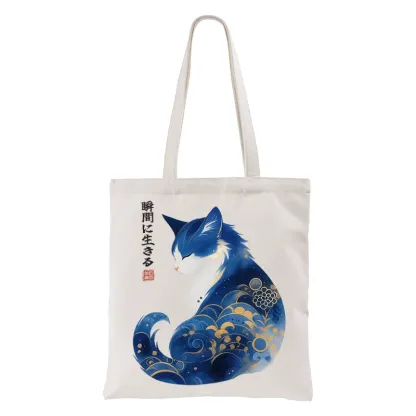 Tokyo-Tiger Retro Zen Cat: Living the Present Tote Bag