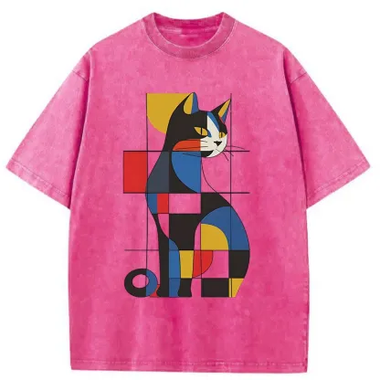 Tokyo-Tiger Mondrian Cat Washed T-Shirt