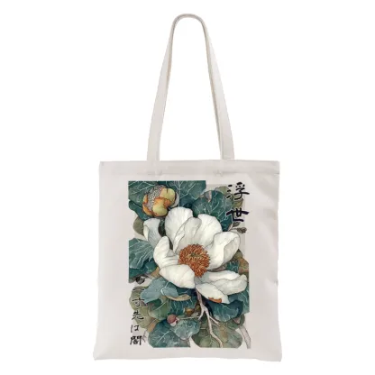 Tokyo-Tiger Ukiyoe Magnolia Flower Poster Tote Bag
