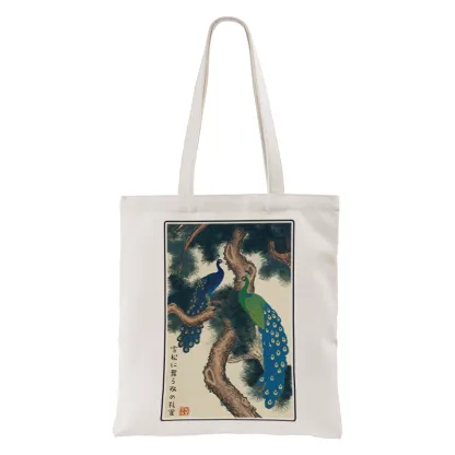 Tokyo-Tiger Peacocks in Snowy Pines Tote Bag