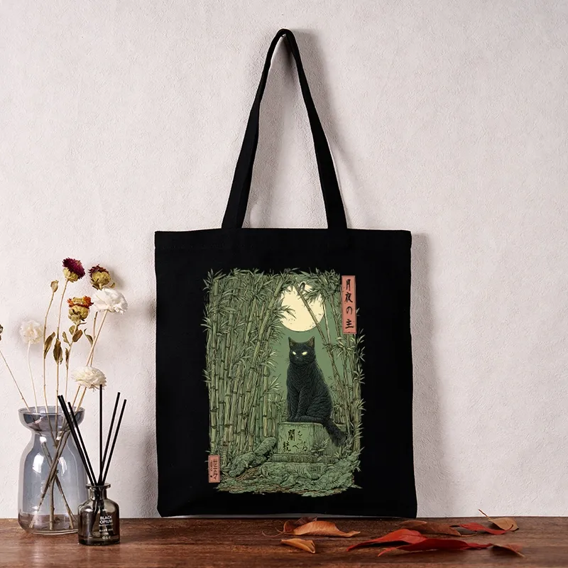 Tokyo-Tiger Black Cat In The Bamboo Forest Tote Bag