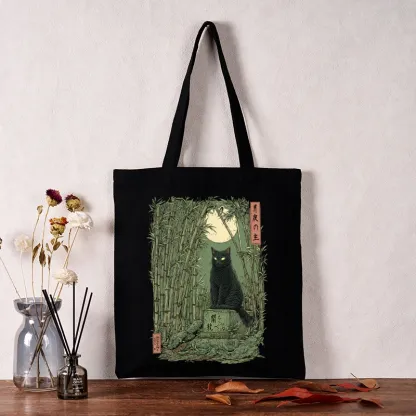 Tokyo-Tiger Black Cat In The Bamboo Forest Tote Bag