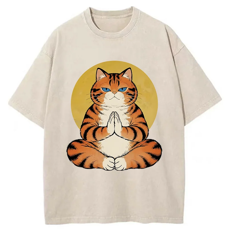 Tokyo-Tiger Meditating Orange Cat Washed T-Shirt