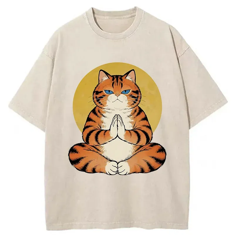 Tokyo-Tiger Meditating Orange Cat Washed T-Shirt