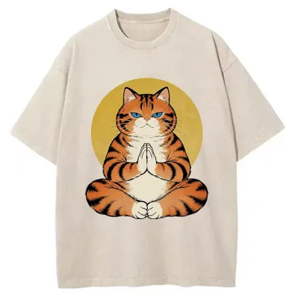Tokyo-Tiger Meditating Orange Cat Washed T-Shirt