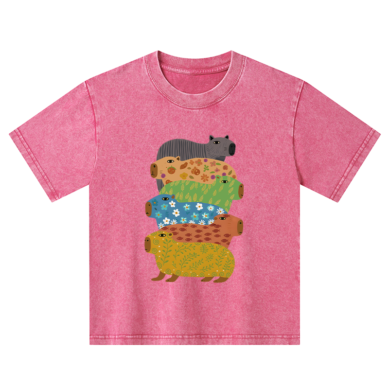 Tokyo-Tiger Colorful Capybaras Kids Washed T-Shirt