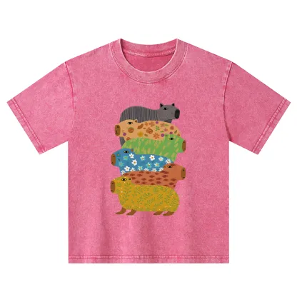 Tokyo-Tiger Colorful Capybaras Kids Washed T-Shirt