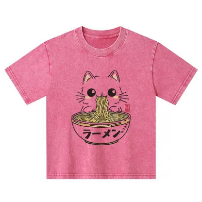 Tokyo-Tiger Purramen Time Kids Washed T-Shirt