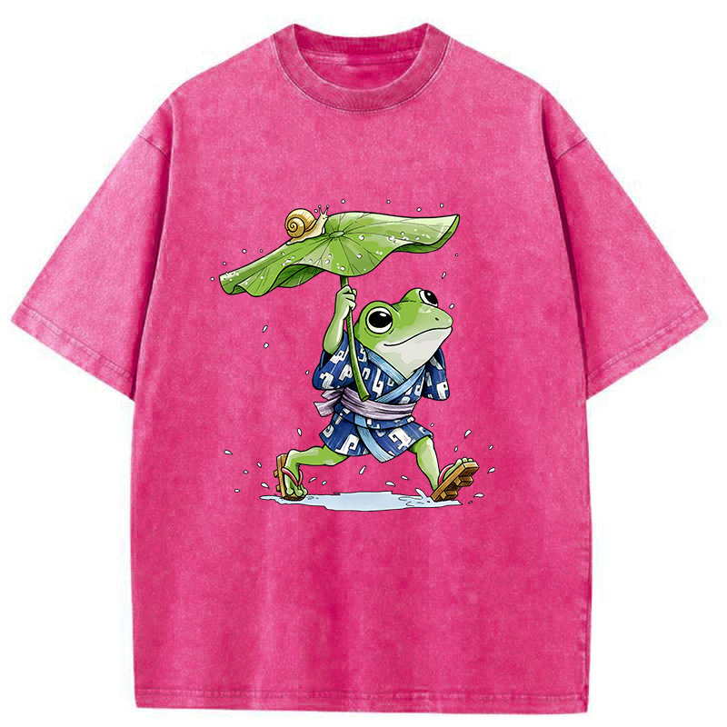 Tokyo-Tiger Frog Seeking Shelter From The Rain Washed T-Shirt