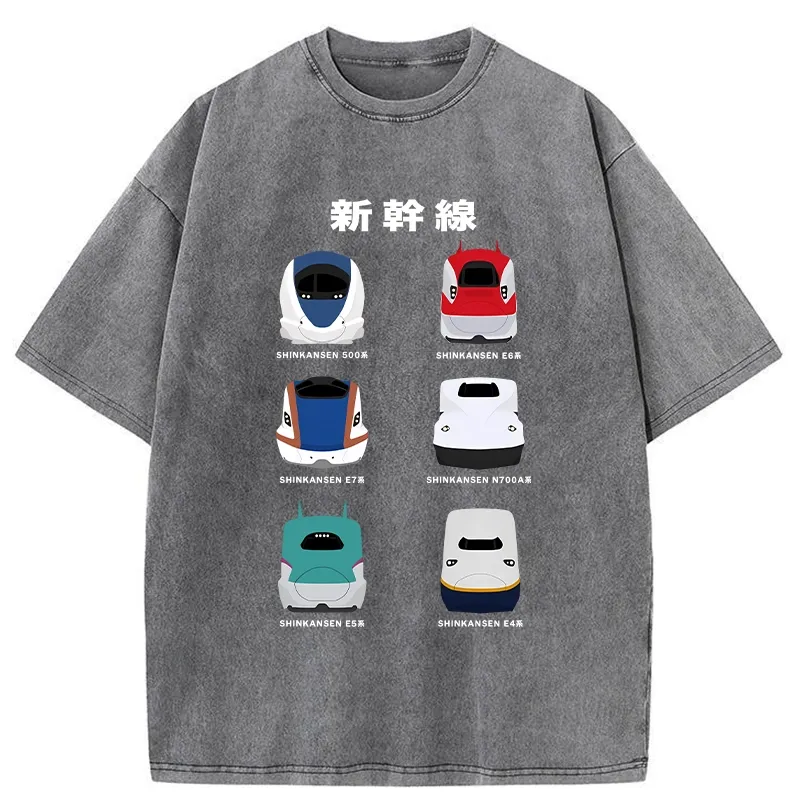 Tokyo-Tiger Shinkansen Cartoon Train Washed T-Shirt