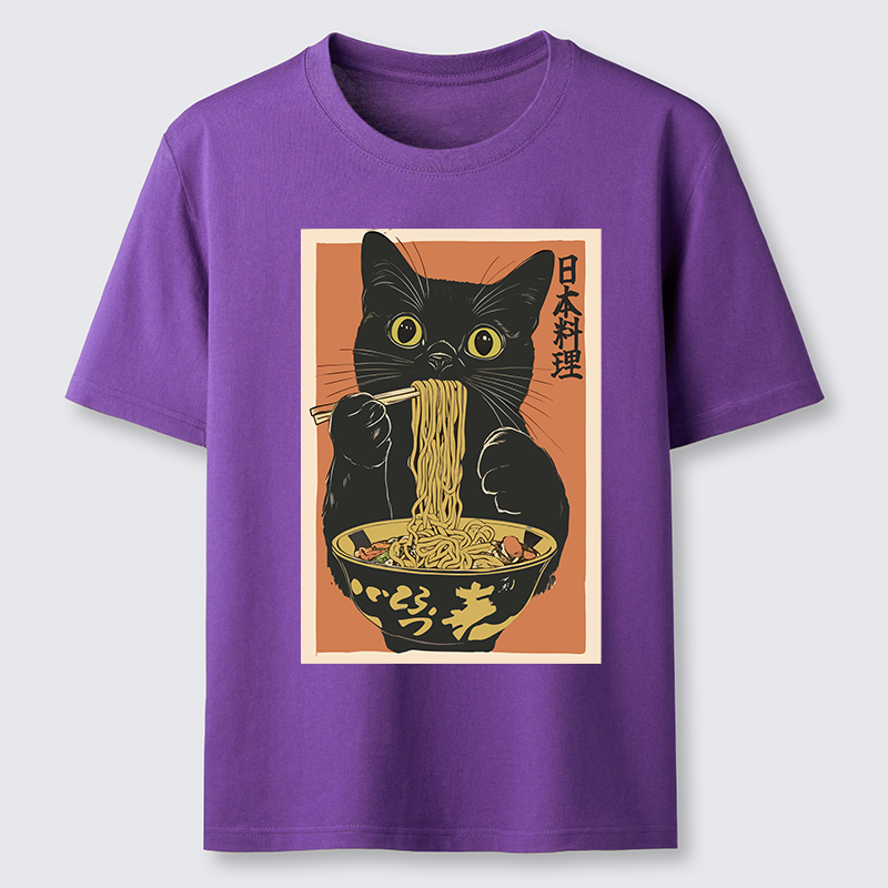 Tokyo-Tiger Black Cat Eats Japan Ramen Classic T-Shirt