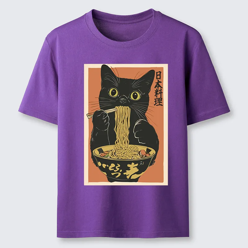 Tokyo-Tiger Black Cat Eats Japan Ramen Classic T-Shirt