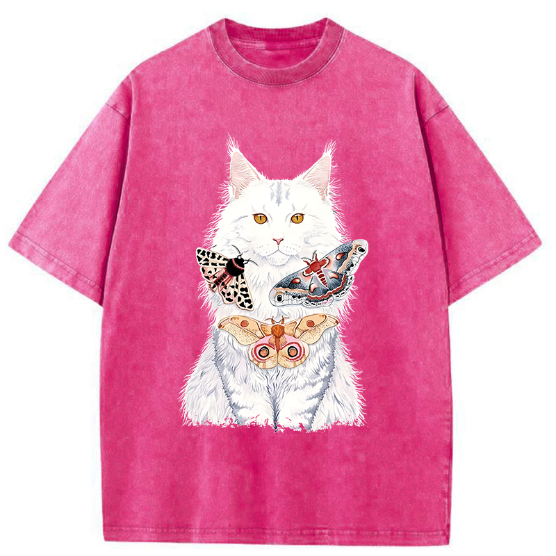 Tokyo-Tiger Elegant White Cat Washed T-Shirt