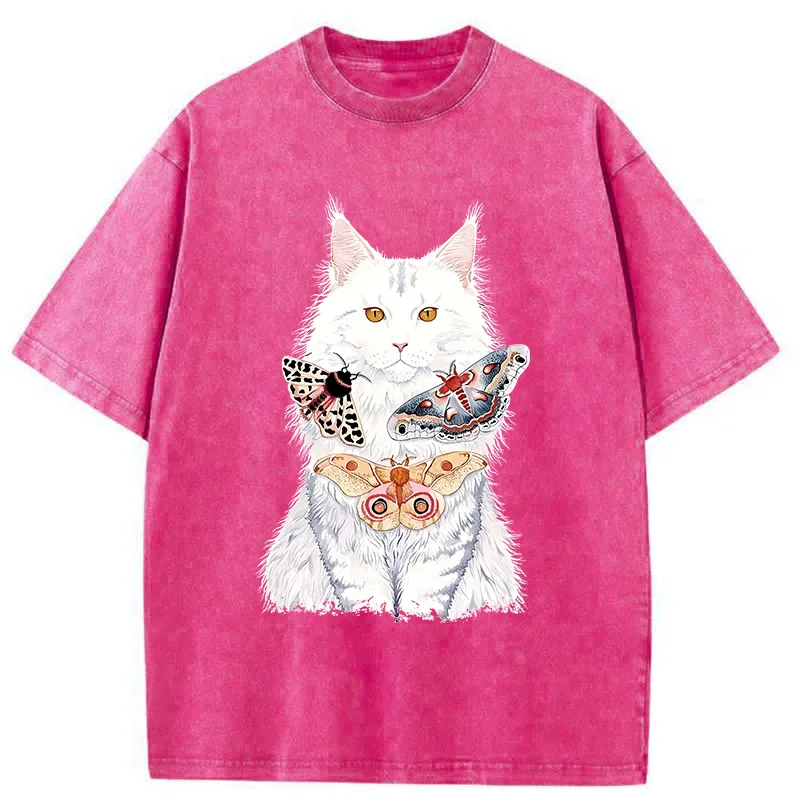 Tokyo-Tiger Elegant White Cat Washed T-Shirt
