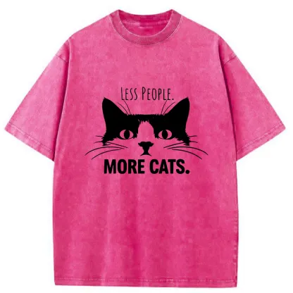 Tokyo-Tiger Less People More Cats Funny Washed T-Shirt