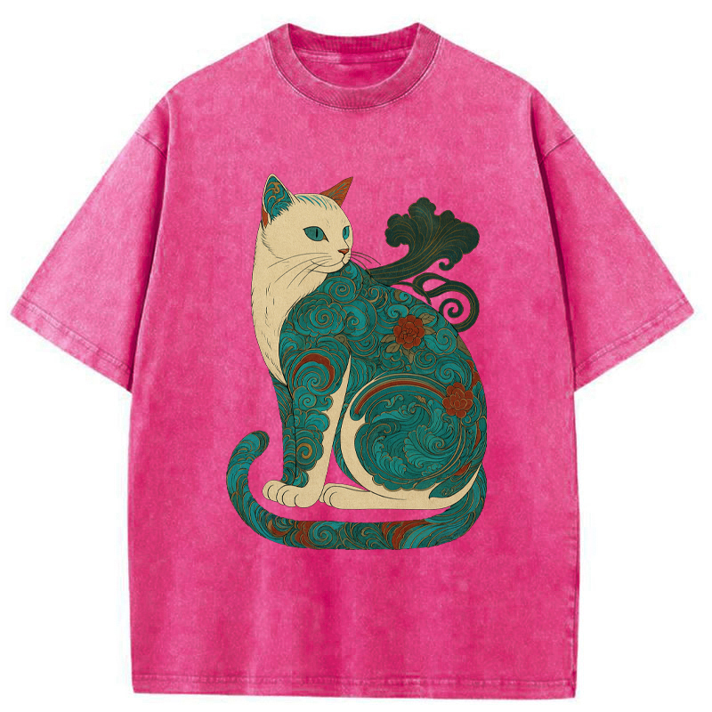Tokyo-Tiger Cat Of Clouds And Waves Washed T-Shirt