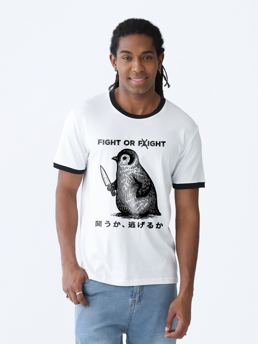 Tokyo-Tiger Funny Fight Or Flight Contrast Trim T-Shirt