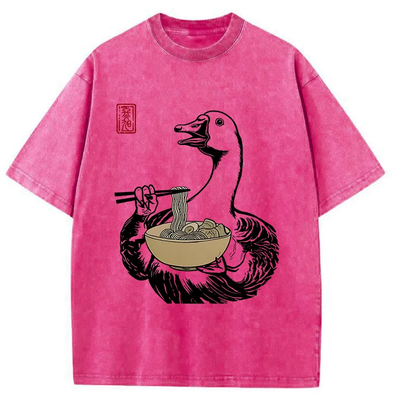 Tokyo-Tiger Goose Eating Ramen Washed T-Shirt