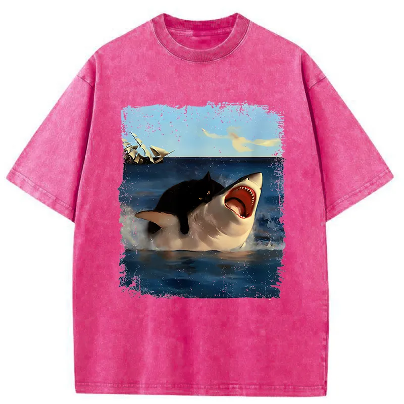 Tokyo-Tiger Cat Bites Shark Washed T-Shirt