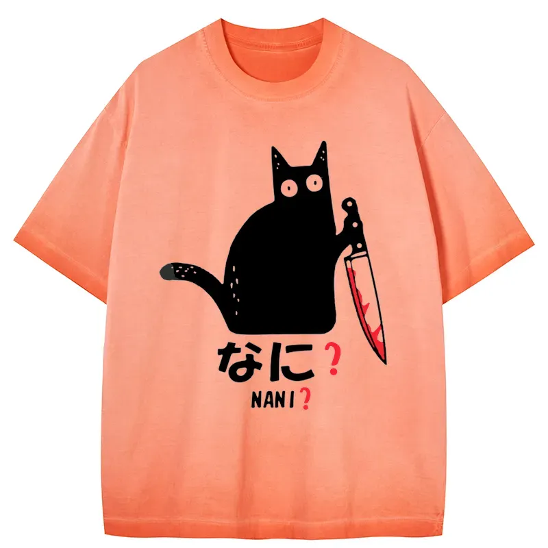 Tokyo-Tiger A Puzzled Cat Holding A Knife Gradient Washed T-Shirt