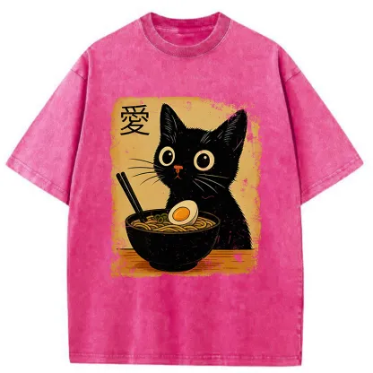 Tokyo-Tiger The Black Cat Ate Ramen Washed T-Shirt