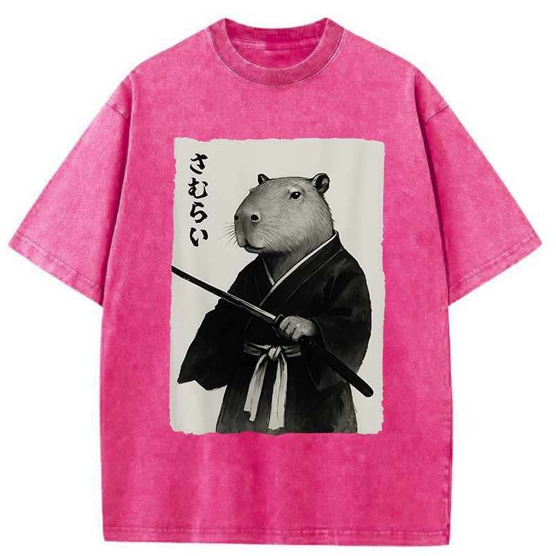 Tokyo-Tiger Capybara Japanese Samurai Washed T-Shirt