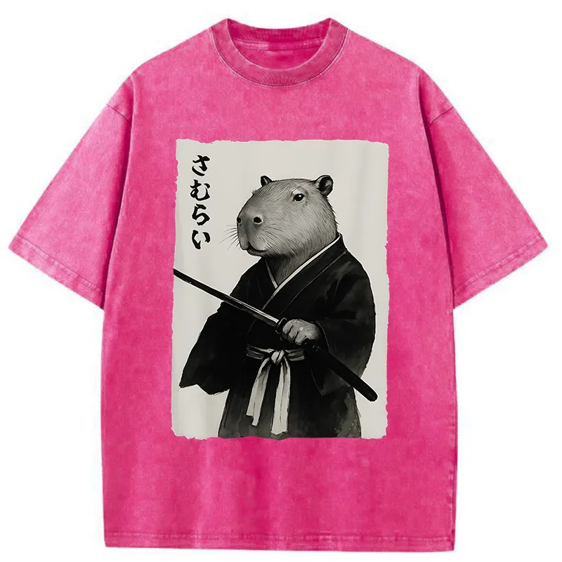 Tokyo-Tiger Capybara Japanese Samurai Washed T-Shirt