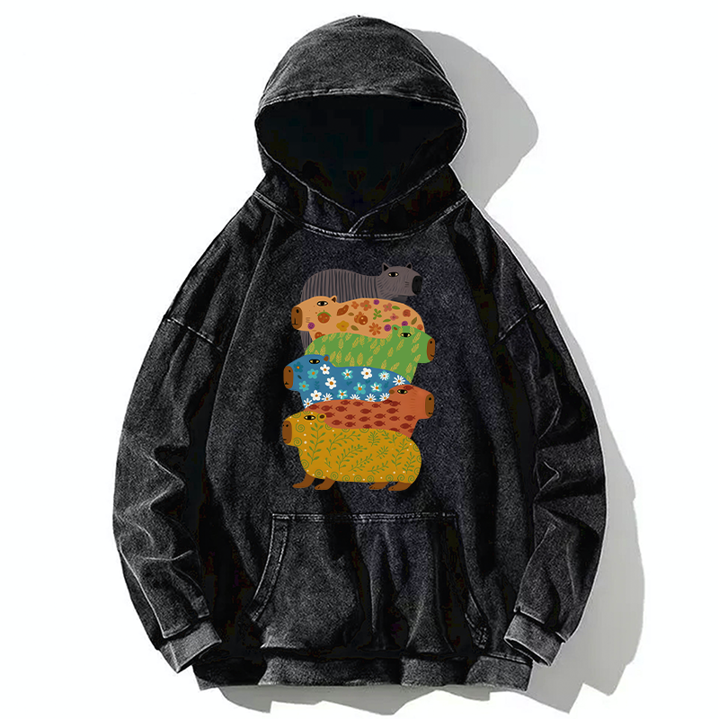 Tokyo-Tiger Colorful Capybaras Washed Hoodie